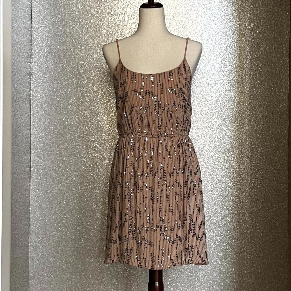 Staring at Stars Blush Dress with Silver Sequins, Size L, Adjustable Straps.